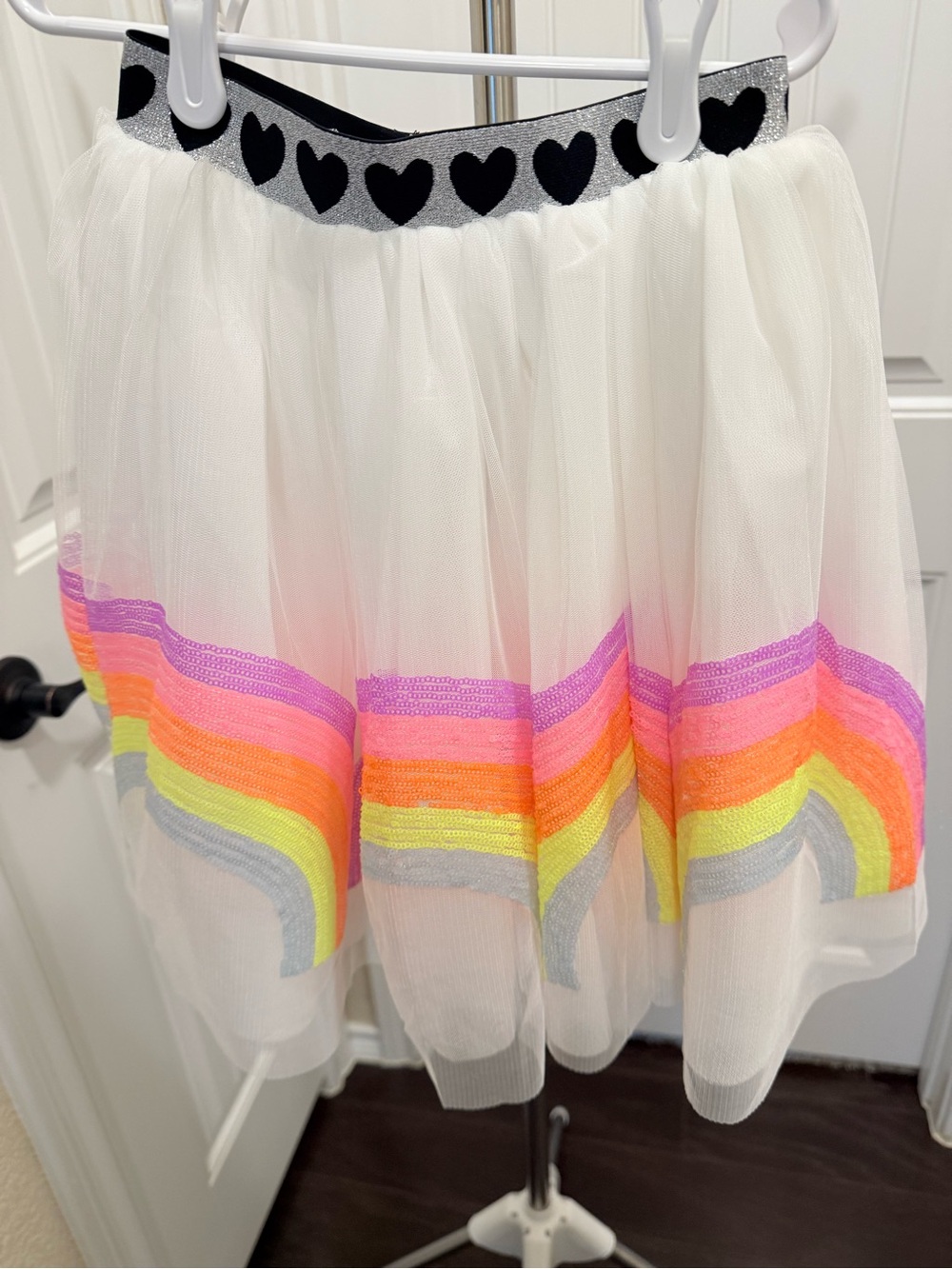 Lola + The Boys White Tulle Skirt with Rainbow Sequin Trim